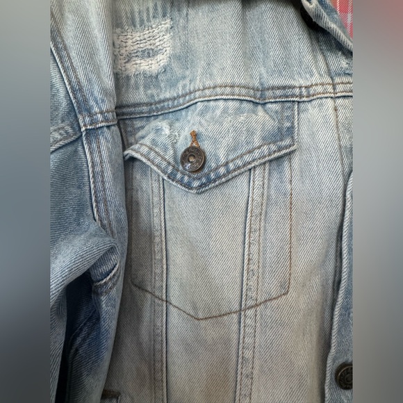 Free People Plaid Lined Sherpa Trucker Jacket size m - Picture 4 of 8